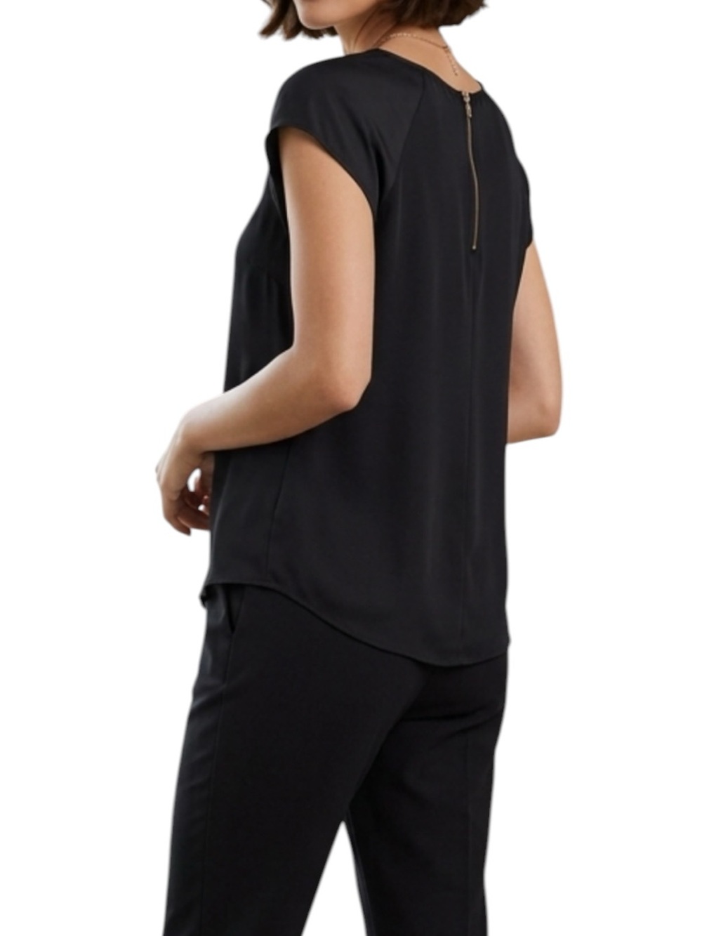 Express Black Short Sleeve Silk Like Blouse w/ Zipper Back Size Small